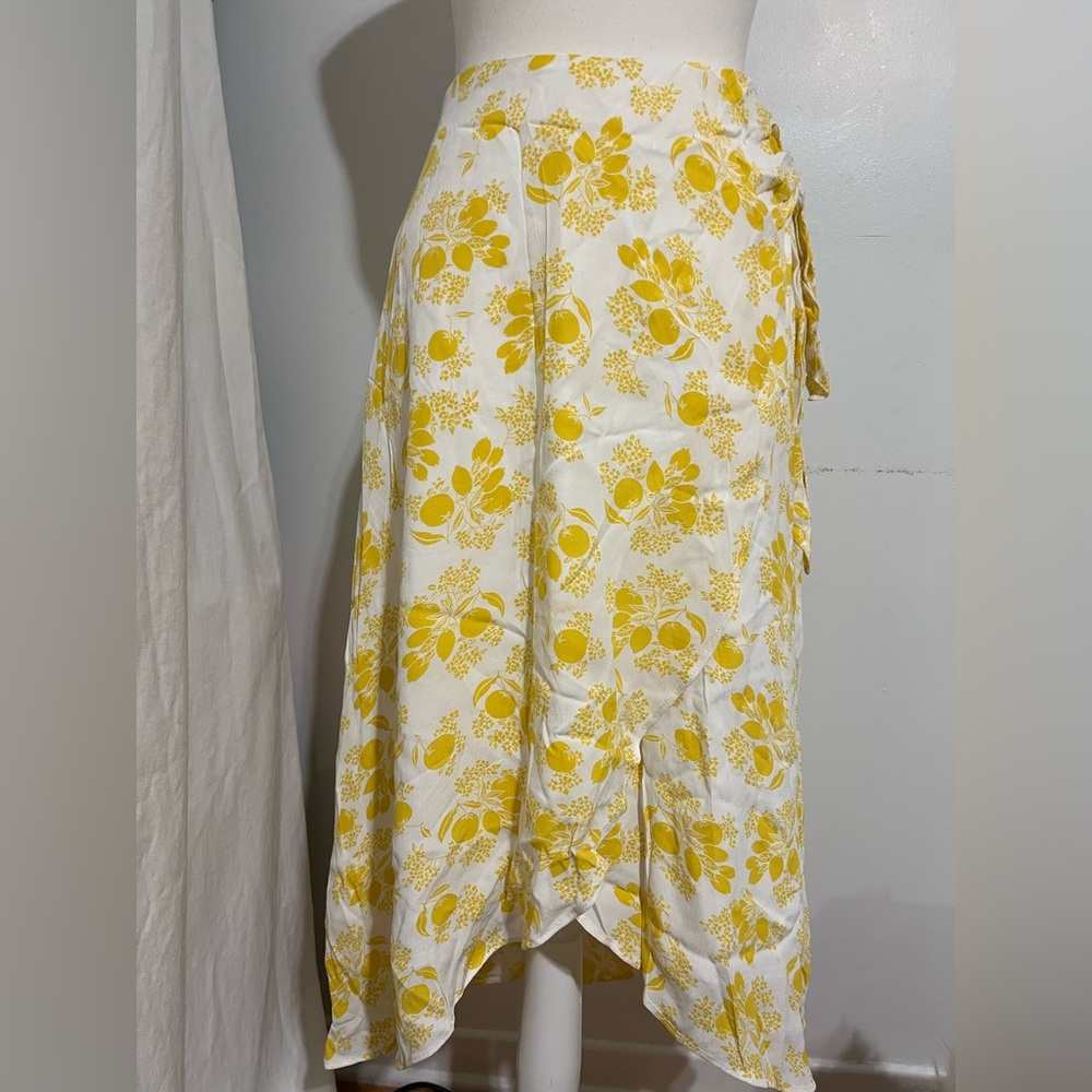 Ann Taylor Floral Yellow Wrap Skirt